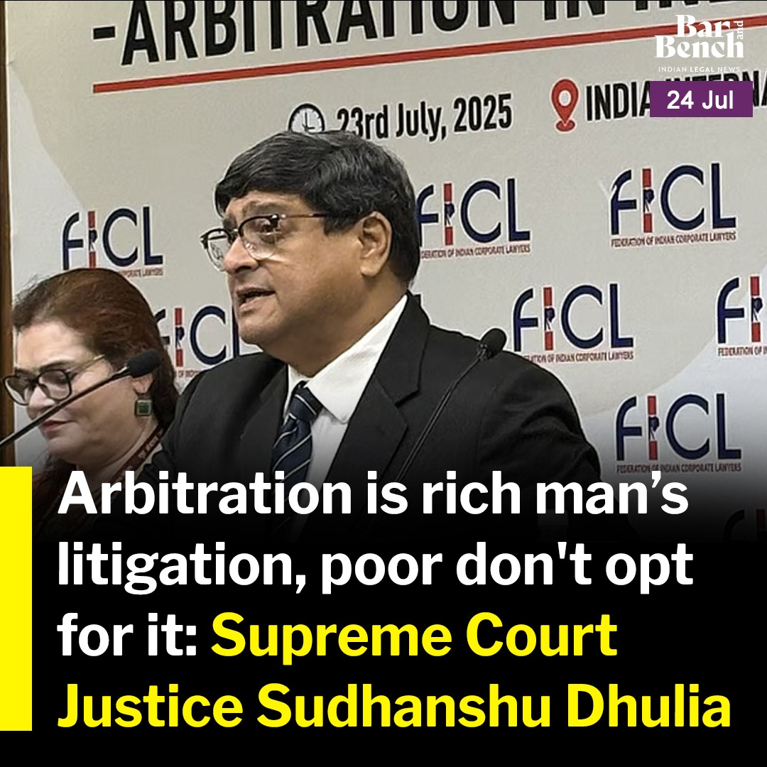 Supreme Court judge Justice Sudhanshu Dhulia recently described arbitration in India as “rich man’s litigation” and raised doubts about whether the system is delivering on its promise of speedy dispute resolution, particularly given the extent of court interference and pendency.