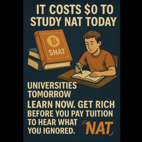natgmi's tweet image. It costs $0 to study $NAT today.
Tomorrow, your kids might pay $100K in tuition just to learn what you ignored.
📚 Learn now.
💰 Get rich before the professors catch up.
🤯 That’s the real alpha.
NAT is not just a token. It’s Bitcoin’s next chapter, written in code.