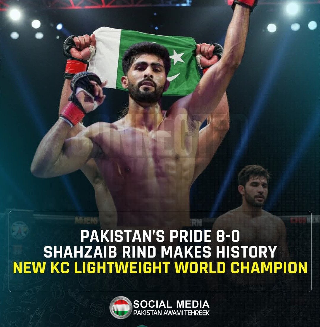 PATofficialSM's tweet image. 🇵🇰 History Made!
Congratulations to Shahzaib Rind on becoming the KC Lightweight World Champion at KC 56!
With an undefeated record of 8-0, he’s put Pakistan on the global MMA map by defeating Brazil’s Luis Rocha.
A proud moment for the nation! 🇵🇰🥇
#shahzaibrind #Pakistan