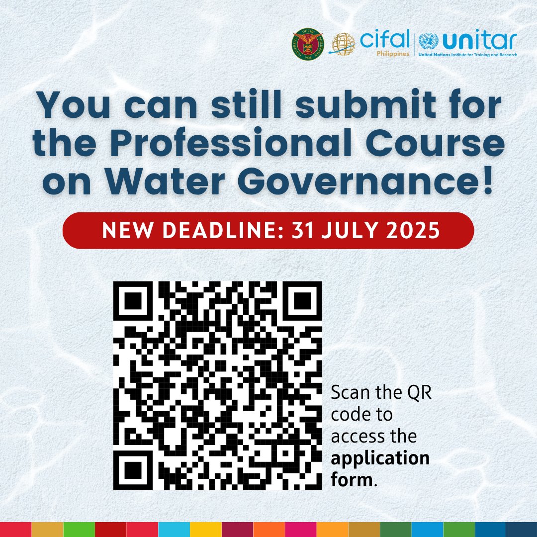 ⌛️ We’ve extended the deadline for the Professional Course on Water Governance!

Download the PCWG brochure here: bit.ly/PCWGBatch2Cour…
Download the PCWG application form here: bit.ly/PCWGBatch2Appl…