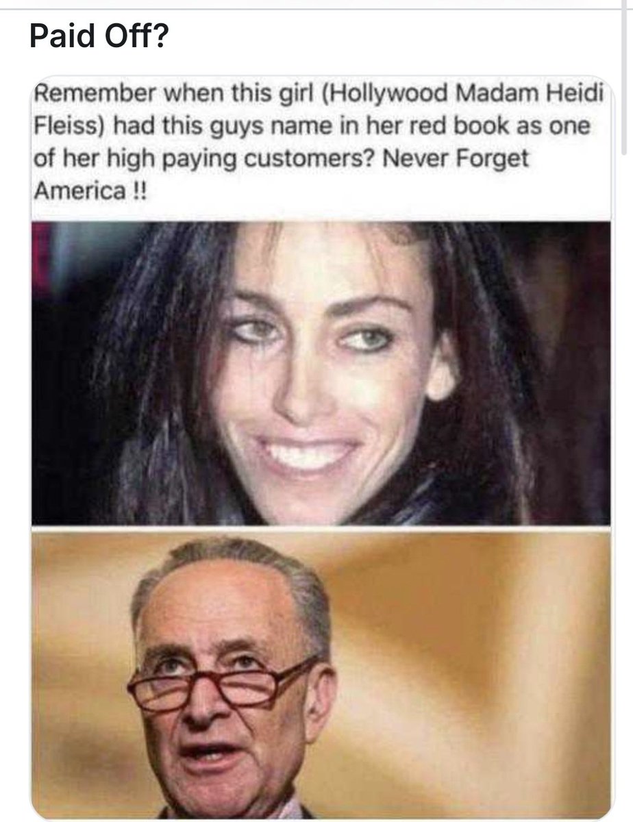 <a href="/kenmartin73/">Ken Martin</a> <a href="/TheDemocrats/">Democrats</a> You MEAN LIKE CHUCK SCHUMER? Who was in Heidi Fleiss's blackbook who hired underage prostitutes for high profile Democrats? HOW SOON DEMOCRATS FORGET
