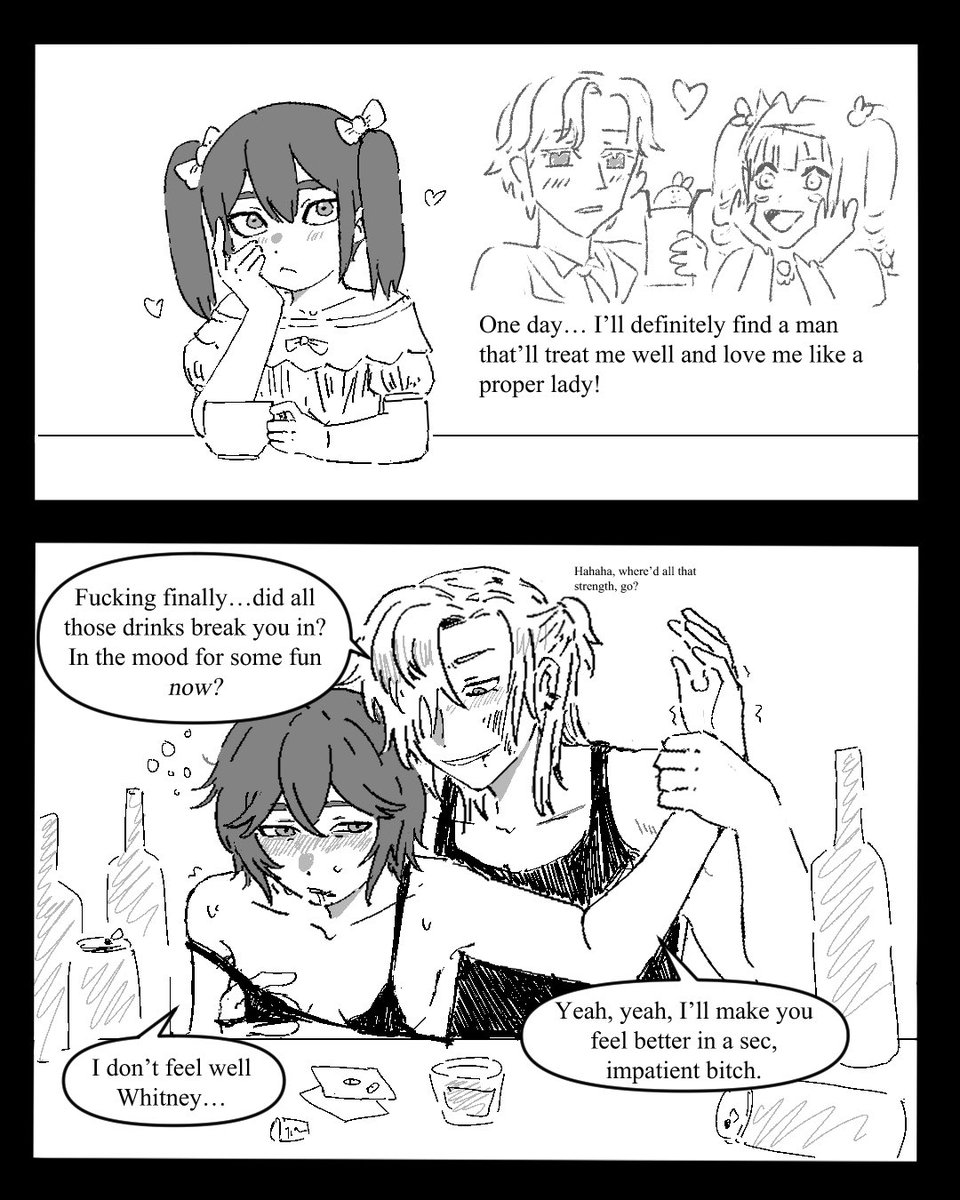 "Your PC is so dear to me! What’s stuff / hobbies that she enjoys? I think I might like her even more than the LIs now …" -&gt; 

She’s too busy these days earning money for a hobby, but she still drinks and daydreams a lot. Glad you like her ☺️❤️
lajiaopepper.straw.page