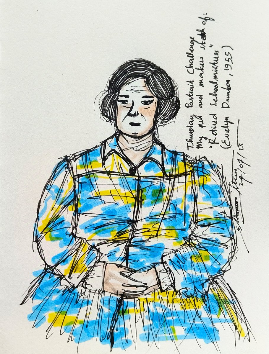 shawnellian's tweet image. Thursday #PortraitChallenge @StudioTeaBreak 

My Pen and Markers Sketch of:
Retired Schoolmistress’, by Evelyn Dunbar in 1955

#portrait #portraitthursday #sketch #pensketch #quicksketch #drawing #art #artmoots #traditionalart