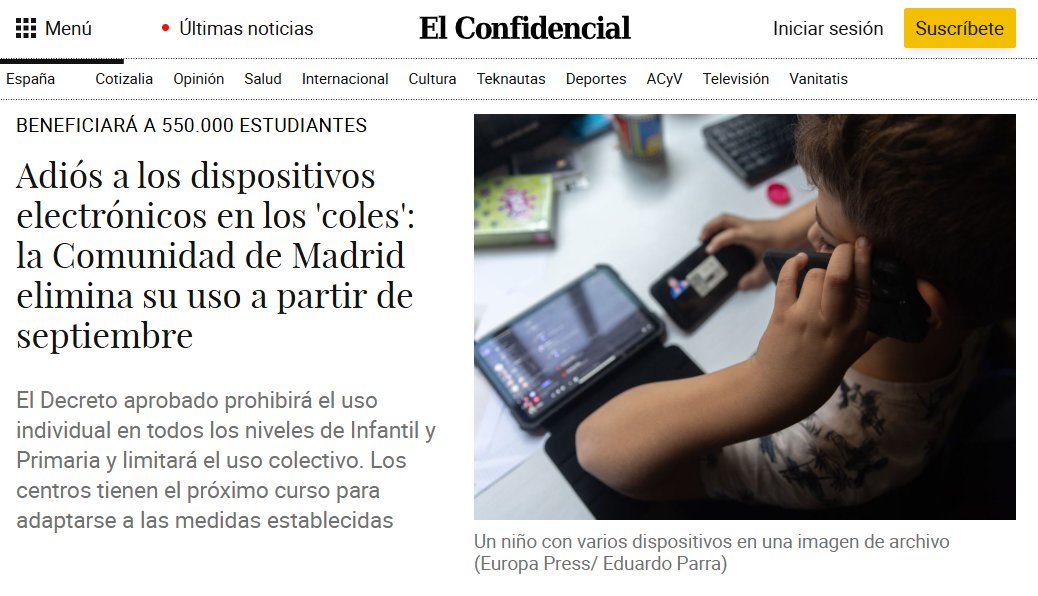 Hace nada los políticos decidieron que lo mejor era llenar las aulas de dispositivos electrónicos. Ahora deciden con la misma rotundidad que hay que sacarlos.

Y me temo que ni estaba tan claro el impacto entonces, ni tampoco ahora, para ser tan taxativos.