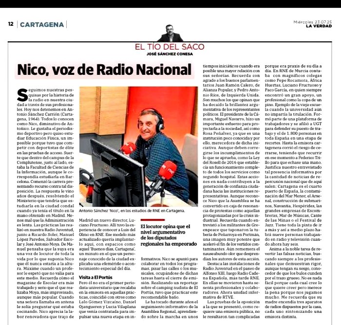 antoniogvalera's tweet image. Mi compañero de @rne Antonio Sánchez Carrión (Nico) referente en la Radio de Cartagena.