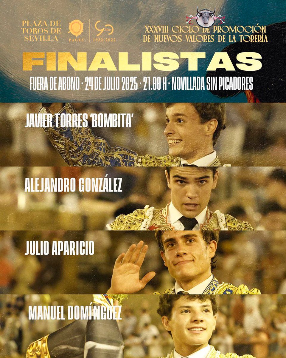 TTPorvenir's tweet image. 🎉 ¡Mucha suerte a los novilleros que se dan cita hoy en la Real Maestranza de Sevilla!
Hoy se forjan las futuras promesas del toreo.
¡A disfrutar y a soñar en grande! 🐂✨ #Novillada #Sevilla #Tauromaquia @maestranzapages