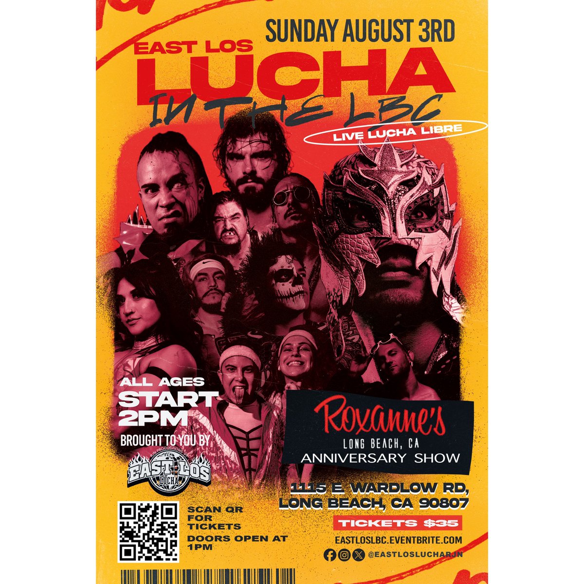 East Los Lucha invades The LBC a week from Sunday on August 3rd. We have a stacked line up. Tickets on sale now!!!

EASTLOSLBC.EVENTBRITE.com