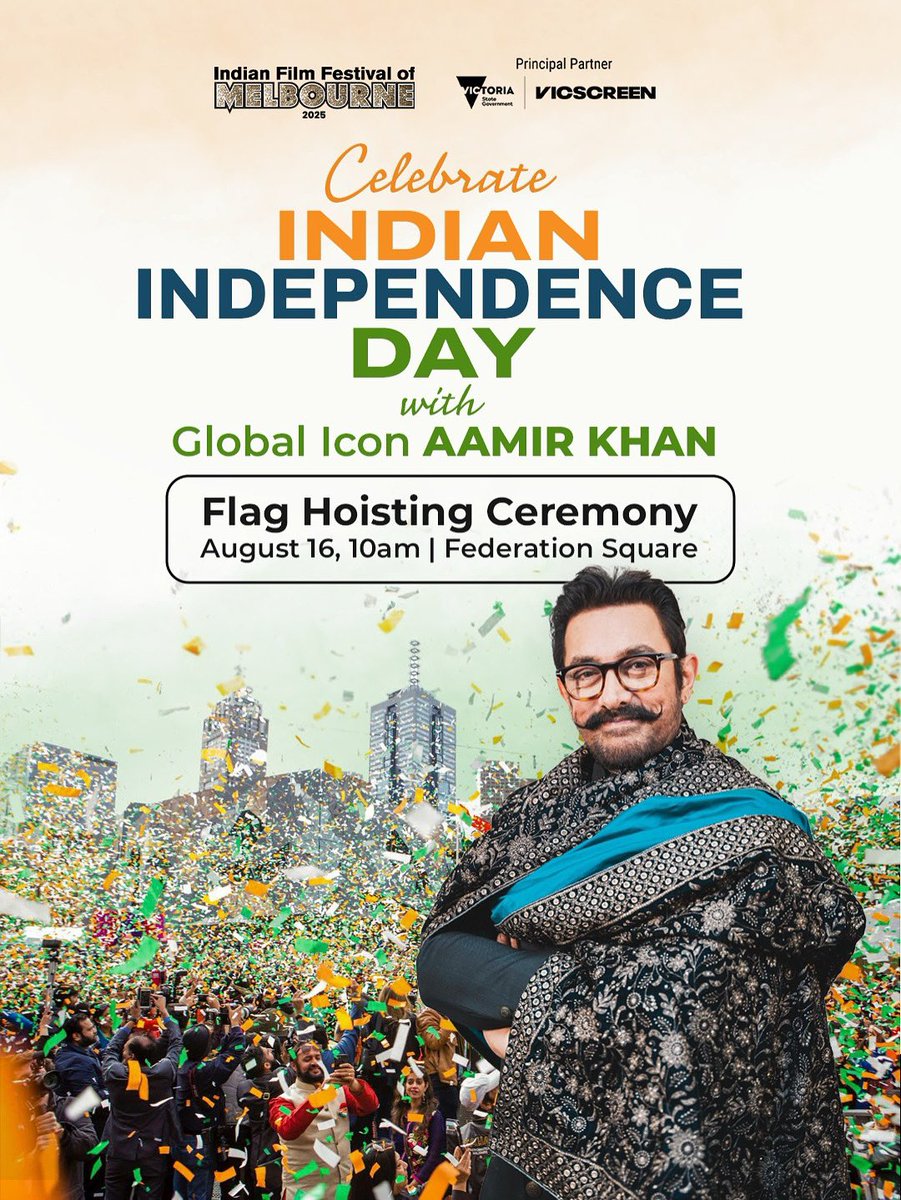 It’s become a cherished tradition to hoist the Indian flag at Federation Square every year as part of IFFM’s Independence Day celebrations. 

This year, adding to the pride, it’ll be none other than global icon AAMIR KHAN leading the ceremony.