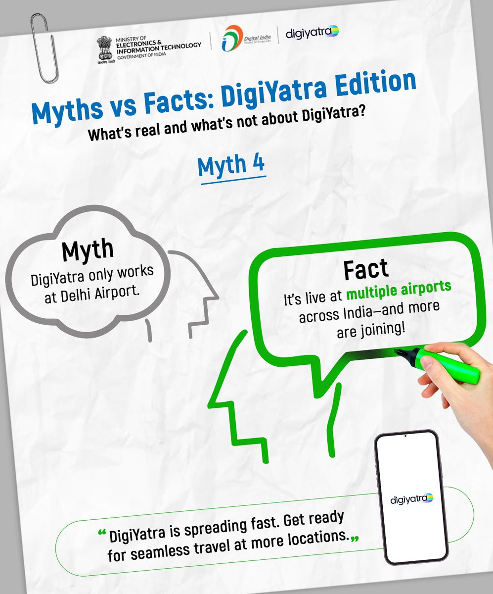 ✈️ Myths vs Facts: DigiYatra Edition
Think DigiYatra tracks you or is mandatory? Think again.

✅ It’s secure, optional &amp; airline-friendly.
Get the real facts — not the myths! 👇

#DigiYatra #DigitalIndia #SmartTravel

<a href="/MoCA_GoI/">MoCA_GoI</a> <a href="/DigiYatraOffice/">Digi Yatra Official</a>