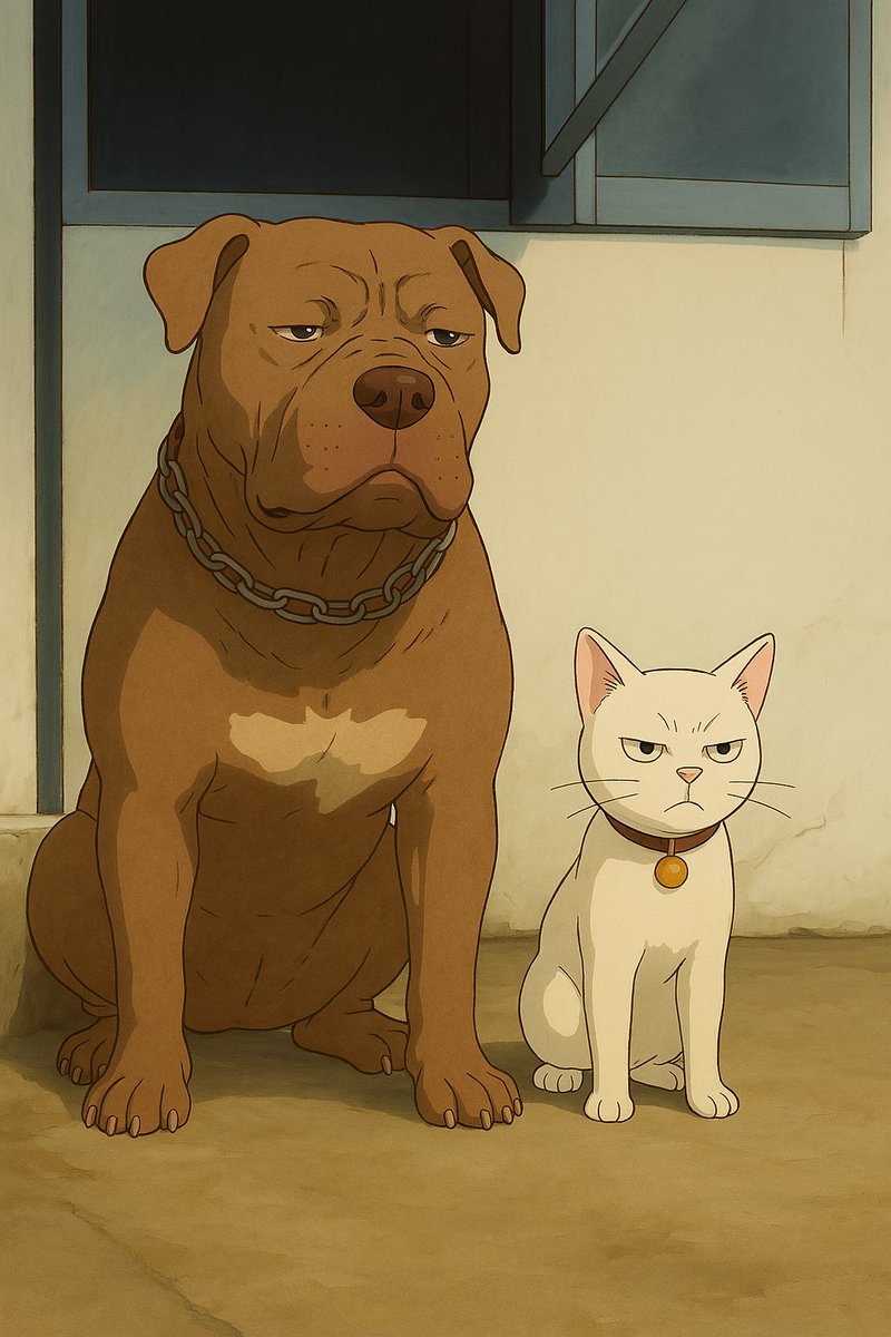yuki_eliot's tweet image. pitbull cat, studio ghibli style
