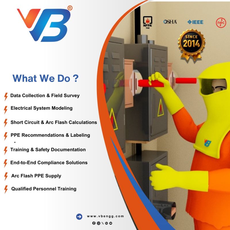 TheGroupVB's tweet image. What We Do at VB Engineering  Arc Flash Experts 
We deliver comprehensive Arc Flash Services
✅ Electrical system modeling
✅ Arc flash & short circuit studies
✅ PPE labeling & training
vbengg.com/arc-flash-anal…
#ArcFlash #VBEngineering #ElectricalSafety #NFPA70E #OSHACompliance
