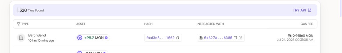 donx_crypto's tweet image. I received 98 $MON from the Monad testnet! 🤑💜
Everyone check your wallets, you might have received it too. 👀🔥
@monad