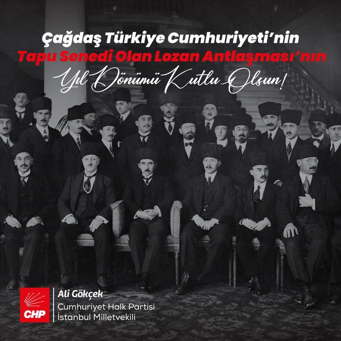 aligokcek's tweet image. Cumhuriyetimizin tapusu #Lozan Barış Antlaşması’nın 102. yıl dönümü kutlu olsun!
Cumhuriyetimizin kurucusu Gazi Mustafa Kemal Atatürk’ü, Lozan kahramanımız İsmet İnönü’yü ve tüm şehitlerimizi saygı, minnet ve rahmetle anıyorum.
#LozanBarışAntlaşması