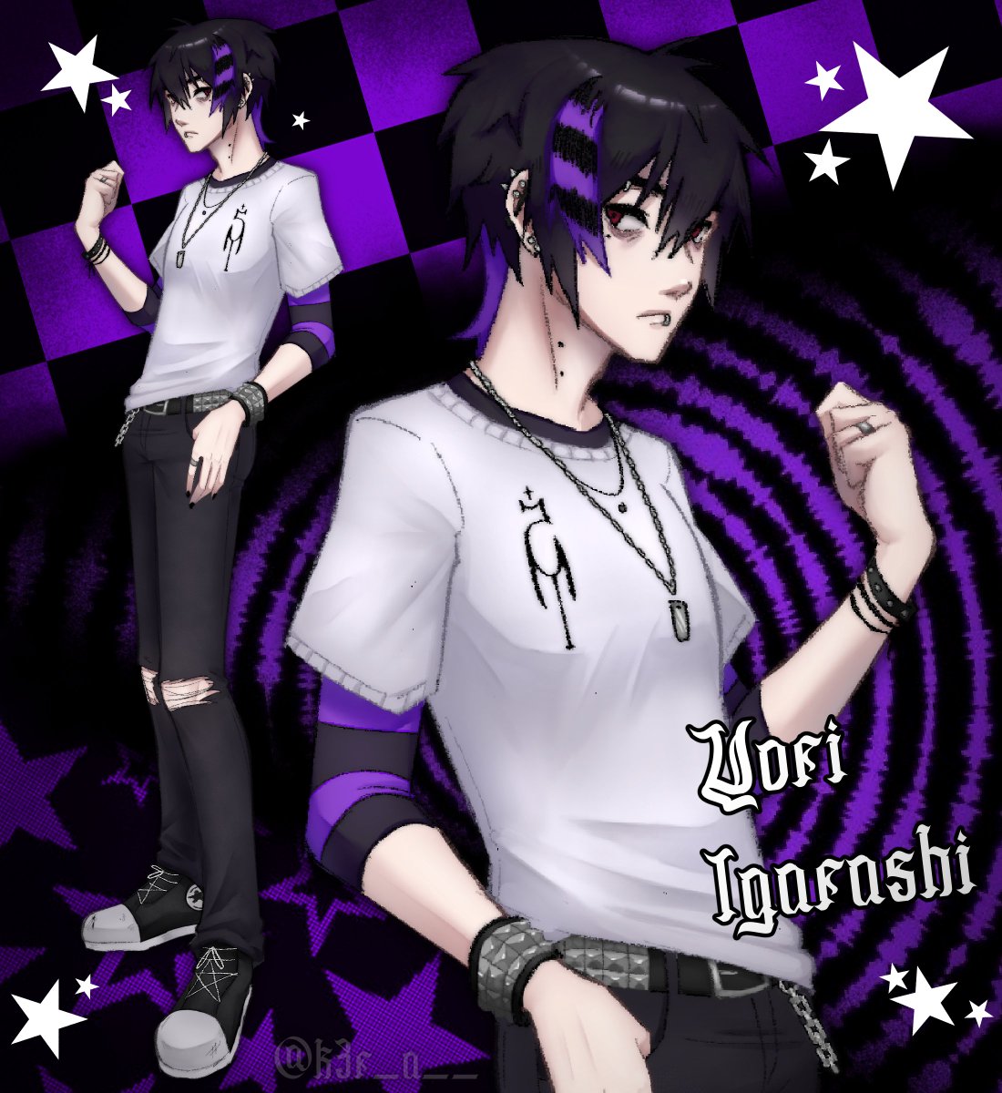 [🔁appreciated!]
Long time no see !! been VERY busy these past few weeks, but I managed to finally redo Yori's standing art for 2025!
He has a new outfit and minor altercations to his design, such as his raccoon tail and piercing setup :)
hope you likey him ..
#utau #utauloid