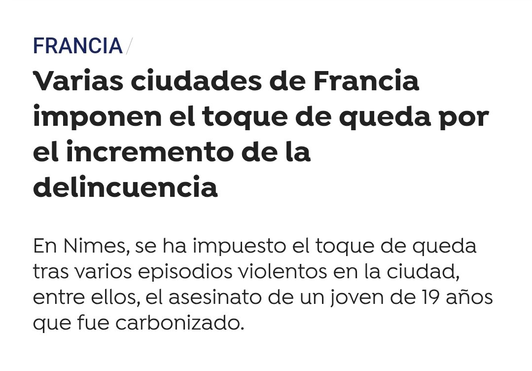 A1Dios_'s tweet image. Y más pronto que tarde en España..
Vuelve el toque de queda en Francia. Varias ciudades la han impuesto por el aumento de la delincuencia en el país.
Lo que nos espera...
#FelizJueves
#BuenosDías