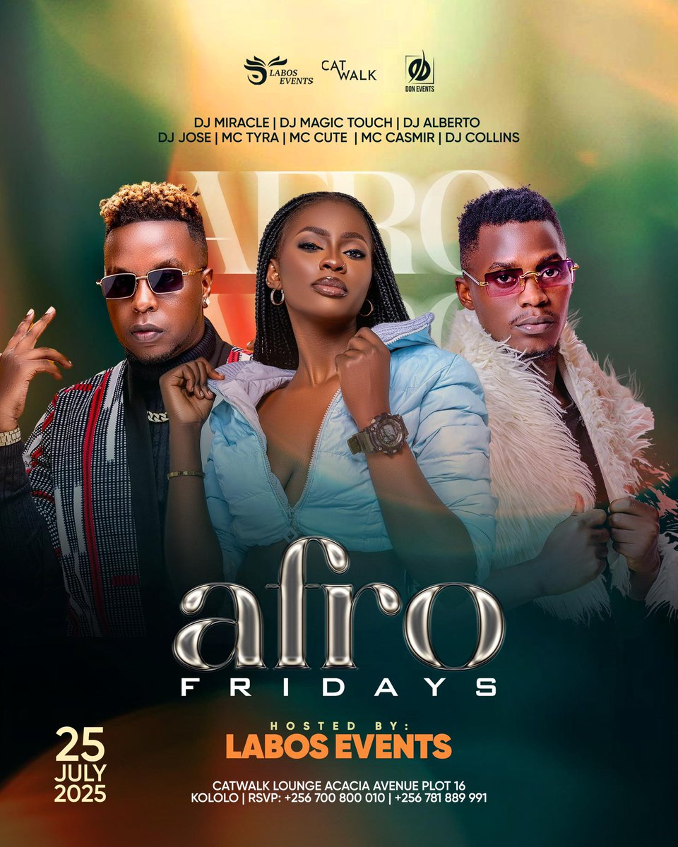CatwalkKla's tweet image. Get ready to celebrate the vibrant culture of Africa this Friday at our Afro Friday club night! It’s the AFRO FRIDAY NIGHT with the Afro style musical bangs by @djmiracle_bigtalent @dj_magic_touch_ug @deejay_jose256 @mr43effect @collindj._ hosted by @labos_events_ @donlegacyeven