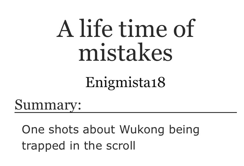 LMK_FanficRecs's tweet image. Fic of the day(276): A life time of mistakes by Enigmista18 on Ao3
-Complete
-Gen rating
-Shadowpeach
Wukong gets stuck in the scroll and relives his past
Link: archiveofourown.org/works/50933452…
#shadowpeach #LEGOMonkieKid