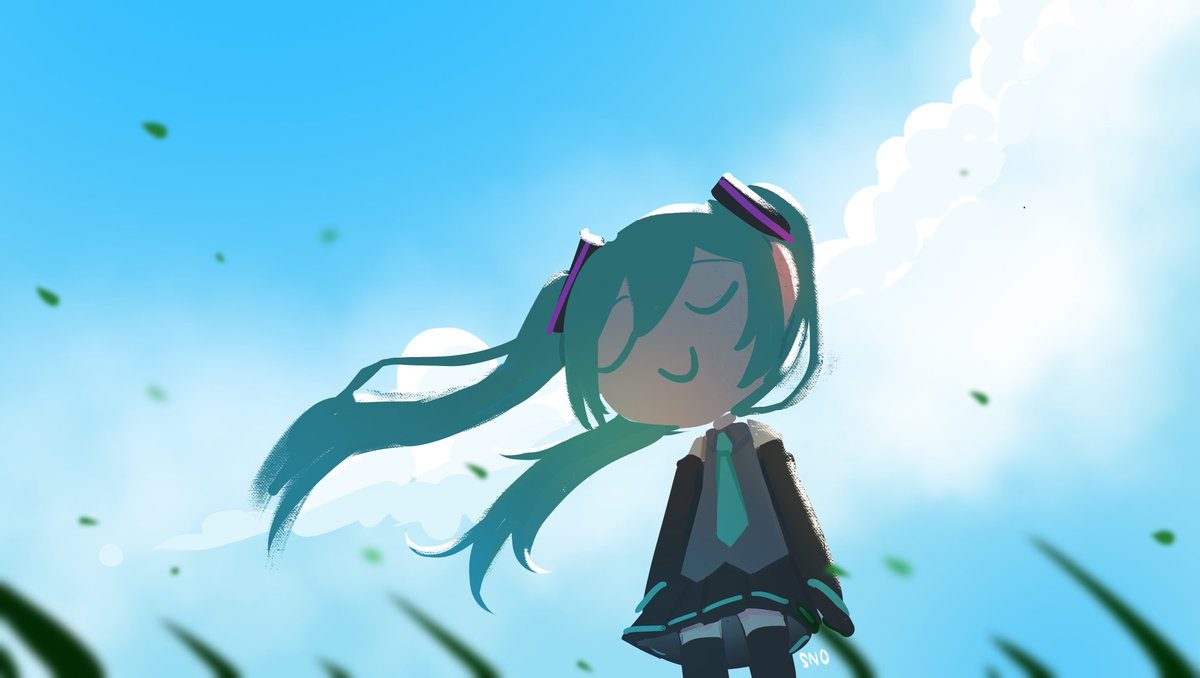 snorezu's tweet image. the times miku went to touch some grass
