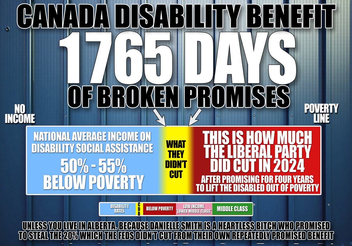 The280Times's tweet image. "It'll lift Disabled Canadians OUT of poverty"
For 1299 days they said that.
Sold it to #Cndpoli public on that basis.
To #CdnMedia on that basis.
To @UNHumanRights on that basis.
#CanadaDisabilityBenefit: 1765 days of broken promises & death.
@CTVNews @CBCNews @CityNewsTO