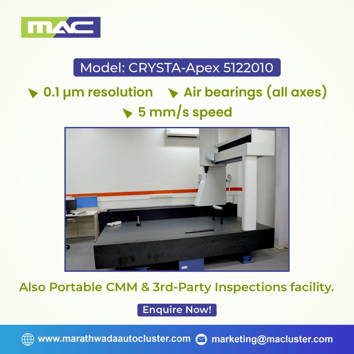 macaurangabad's tweet image. Achieve Unmatched Accuracy with High-Precision CMM (Coordinate Measuring Machine) at MAC!

📏 Ensure flawless tool &amp;amp; part measurements with cutting-edge Mitutoyo technology.

🔍 Trusted for quality, built for precision.

#CoordinateMeasuringMachine #CMMTechnology #MACCluster
