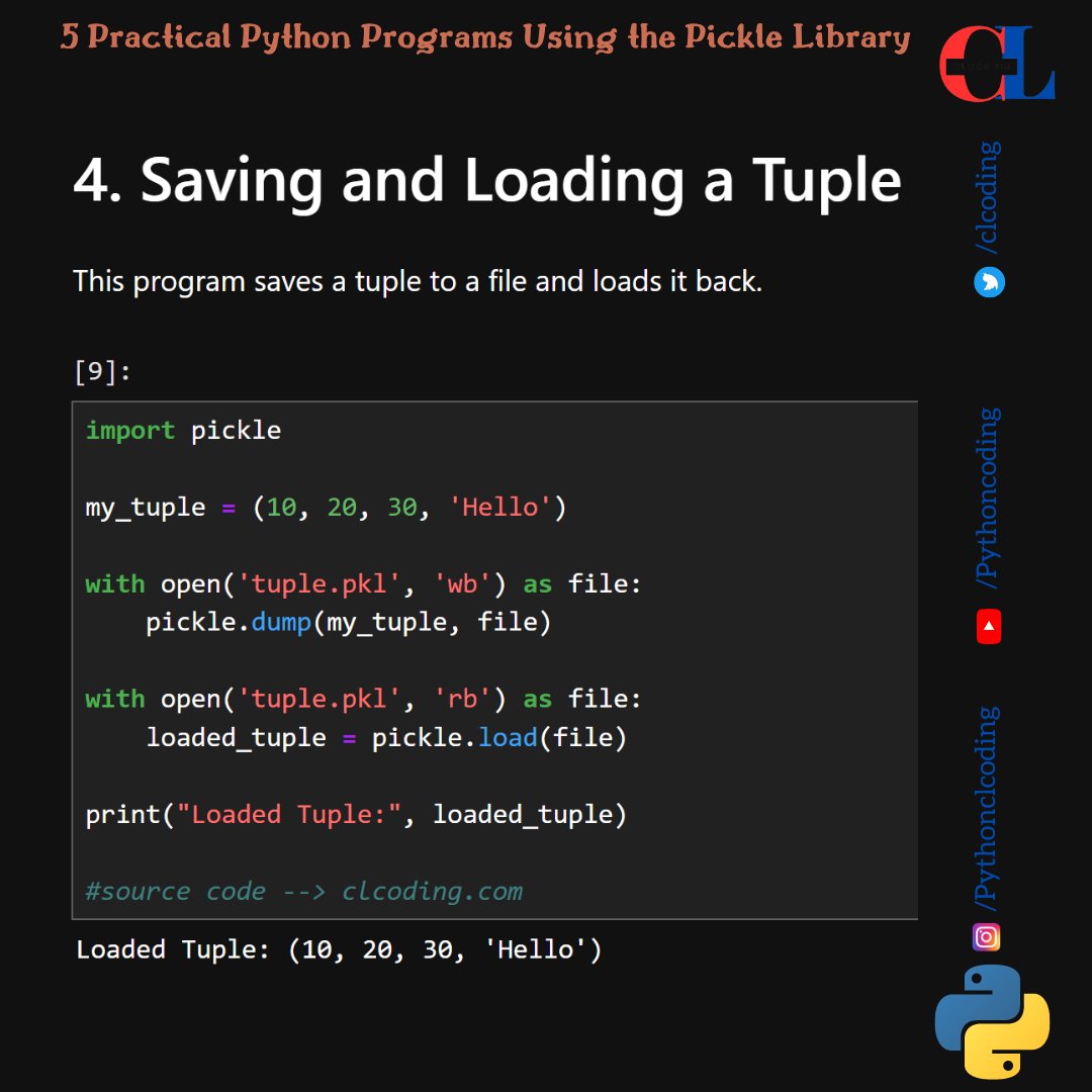 clcoding's tweet image. 4 Practical Python Programs Using the Pickle Library