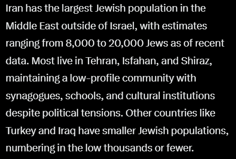 basedsemite's tweet photo. @ShaykhSulaiman Iran also has the largest Jewish population outside of Israel... https://t.co/m6a4XKXraI