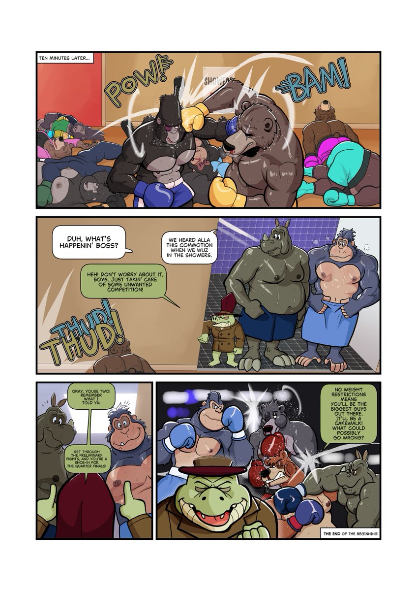 Through The Ringers
Page 8 of 8
In which our protagonists take a nap, a culprit is revealed, and we discover that this tale is in fact a prequel to Hunter's ongoing Khan's Boxing Tournament story on Patreon...
Words: Me
Pics: <a href="/Nanothehedgehog/">Hunter(commissions open)</a>
#BoxingGorillaDay #ThroughTheRingers