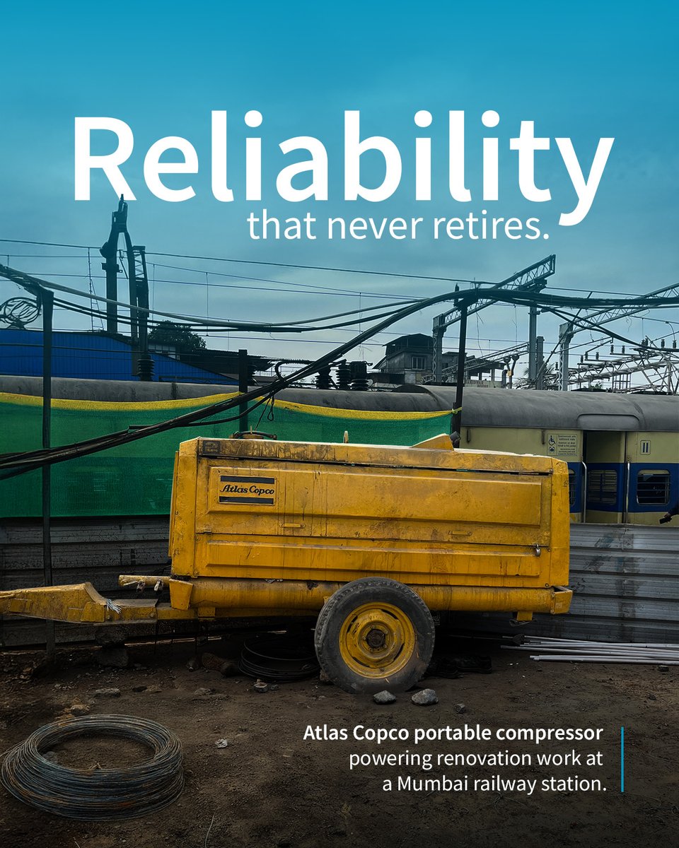 When it runs this long, it has to be Atlas Copco.

At a busy Mumbai railway station, a decades-old Atlas Copco compressor powers the renovation work, still going strong thanks to genuine parts and expert care.
 bit.ly/4eq4nyW

#AtlasCopcoIndia #Reliability