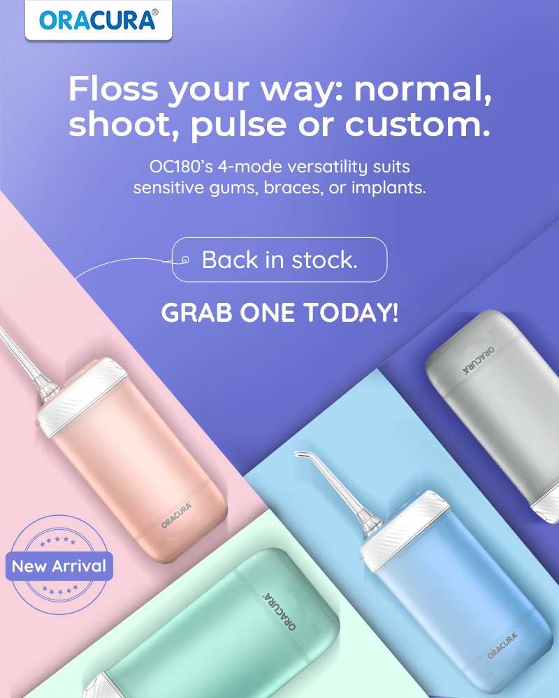 The all-new OC180 Water Flosser is officially launched! A perfect blend of smart technology, powerful performance, and sleek design.🦷🎉

Designed for those who demand more from their dental hygiene, OC180 delivers:
✅ Advanced 4-mode flossing
✅ 180ml tank capacity
✅ Travel