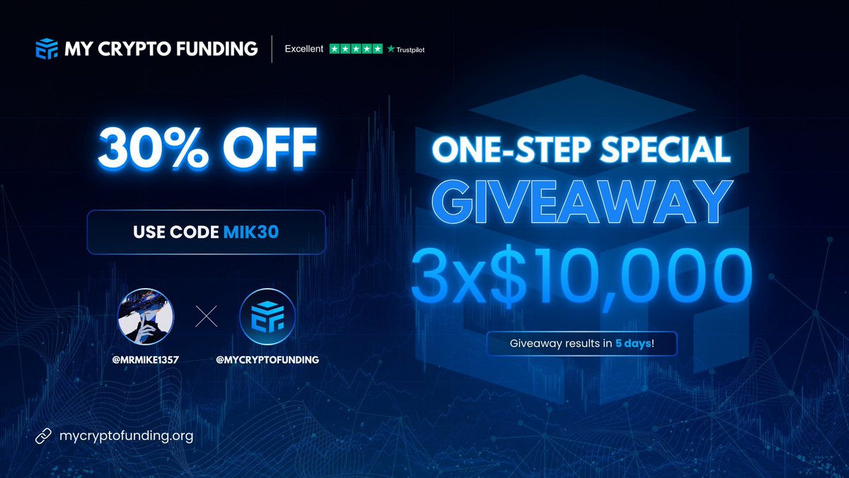mrmike1357's tweet image. 🎉 One-Step Special Giveaway 🎉
To enter:
1️⃣ Follow: @Mrmike1357 & @MyCryptoFunding @muthaiah4x
2️⃣ Like, Repost and tag 3 friends
3️⃣ Vote for MCF In the following polls
4️⃣ Drop the voting screenshots below
thetrustedprop.com/prop-firm-awar…
thetrustedprop.com/prop-firm-awar…
