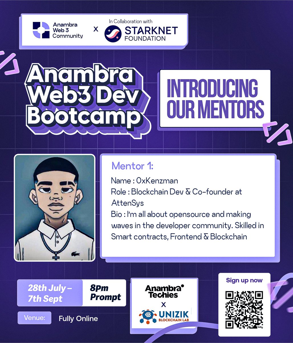 Anambra Web3 Conference (@anambraweb3conf) on Twitter photo Mentor Announcement🚨
Introducing our Second mentor <a href="/kenzman18/">0xKenzman🐺</a>
0xKenzman for the Anambra Web3 Developers Bootcamp (Cairo Edition) he blockchain developer & Co-founder at AttenSys
We’re excited to have him onboard as a mentor for the Anambra Web3 Cairo Bootcamp in Mentor Announcement🚨
Introducing our Second mentor <a href="/kenzman18/">0xKenzman🐺</a>
0xKenzman for the Anambra Web3 Developers Bootcamp (Cairo Edition) he blockchain developer & Co-founder at AttenSys
We’re excited to have him onboard as a mentor for the Anambra Web3 Cairo Bootcamp in