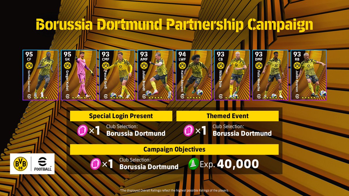 Peshubapp's tweet image. 🚨 𝐎𝐅𝐅𝐈𝐂𝐈𝐀𝐋 : Borussia Dortmund Parthership Campaign 🟡⚫️
#eFootball2025 | #eFootballHUB