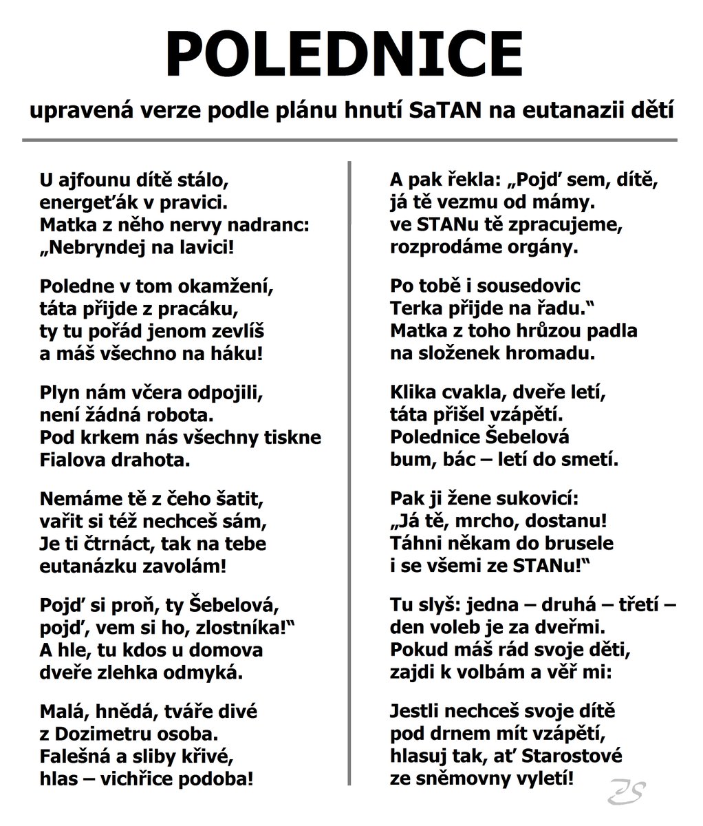 Sedlacek_Jan's tweet image. Stanistka Michaela Šebelová prosazuje eutanazii, a to i u dětí od 14 let.
Proto je čas na menší úpravu Polednice, aby odpovídala současnému dění.