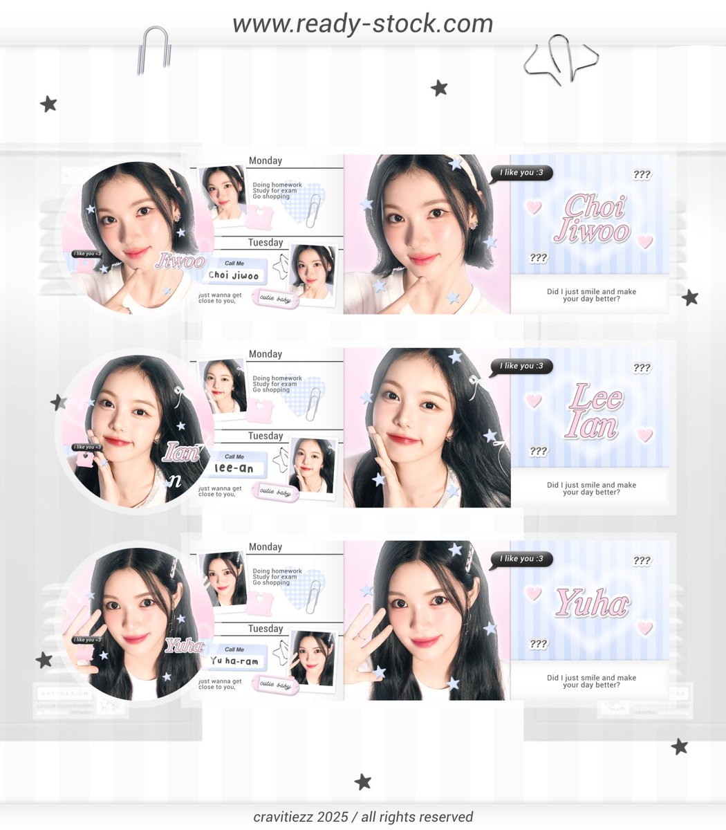 help repost please? thank you &lt;3 💗

haii teman-teman aku ada 6 layout ready stock h2h jiwoo ian dan yuha yang bisa dijemput mulai sekaraang yaa di dm terimakasih :3 💭💭

#zonauang #zonajajan #zonaba