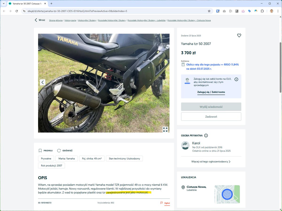 pila3d's tweet image. Na OLX zaczynają się już pojawiać motorowery 50 zarejestrowane jako... motocykle (!). Czy tak właśnie skończą wszystkie motorowery, którym właściciele zdejmują blokady?