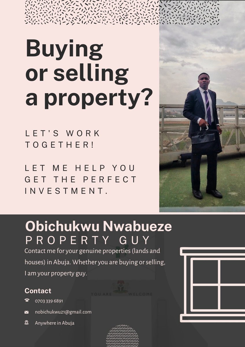 I can get you that investment that solidifies your future. 

Lands, houses? 

Abuja people, I am your property guy. 

Let's work together....