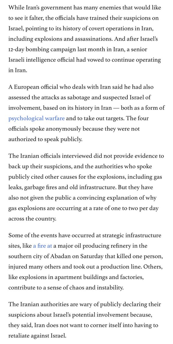 glykosymoritis's tweet image. Iranian officials suspect sabotage in string of mysterious fires: For weeks, fires and explosions have been reported almost daily in Iran. Officials are investigating what they think is a coordinated campaign. nytimes.com/2025/07/23/wor… #Islamism