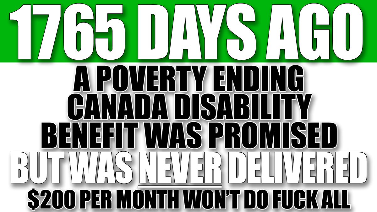 The280Times's tweet image. 1765 Days ago a poverty ENDING #CanadaDisabilityBenefit was promised to #Disabled #Canadians @MarkJCarney @PattyHajdu @lesliechurch
Instead $10DC, Dental, Pharma, Ukraine & Military boost prioritized over the lives & safety of our most vulnerable.
$200 Monthly won't do fuck all