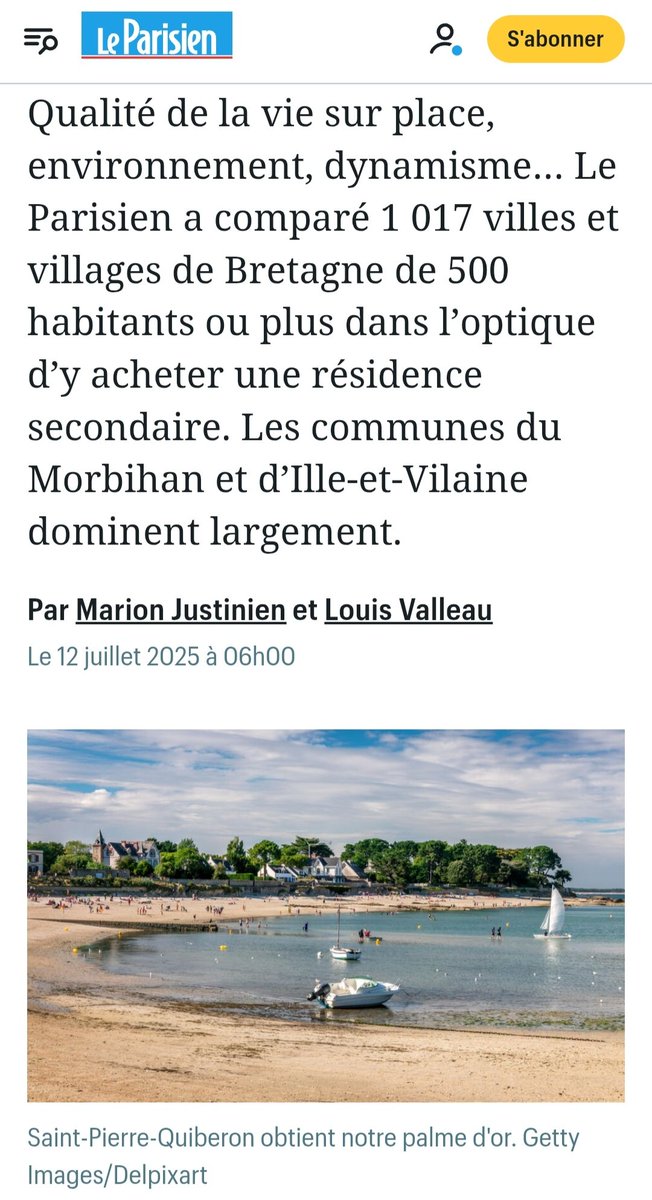 Le Parisien fait la promotion des résidences secondaires en Bretagne. Une pub dont on se passerai bien, en pleine crise du logement. Toujours la même vision de la Bretagne comme une zone de villégiature pour Parisien

leparisien.fr/immobilier/pri…