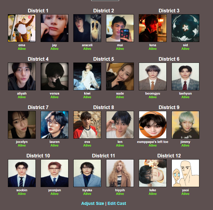OOMF HUNGERGAMES
1: @emwonzs me
2: <a href="/cbgdaze/">araceli / heard mitm live</a> <a href="/inurhrtz/">🌱</a> 
3: <a href="/ksolareclipse/">☆ 𝐿𝓊𝓃𝒶 ☆ SRAM S3</a> <a href="/SinD_ister/">Sid🥀</a> 
4: <a href="/yjunhue/">no labels, just aliyah ࣪𖤐</a> @piwonpill 
5: <a href="/pagekiwii/">no labels, just kiwi ◍˃ᵕ˂◍</a> <a href="/daengiez/">evil seeun</a> 
6: bg th
7: <a href="/ilyyjayy/">jocelyn✮</a> <a href="/freakbatu/">lauren IS SEEING BTS ⊙⊝⊜</a> 
8: <a href="/hyukasharem/">ᯓ✦ no labels, just eva⁷</a> <a href="/lveyeonjun/">len ➡️ moved to @heesmatcha</a> 
9: @badamdamdam14 <a href="/jimmyjamjamesj/">james⭐️</a> 
10: sb yj
11: hk hiyyih
12: <a href="/sunghoonyaooi/">closed.</a> yaoi