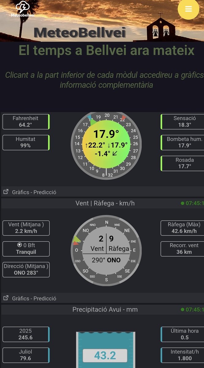 Més de 43 mm a #Bellvei aquesta nit en unes tempestes d'estiu com les "d'antes". I fresqueta, amb 17°C... Què més es pot demanar? Totes les dades  a meteobellvei.cat