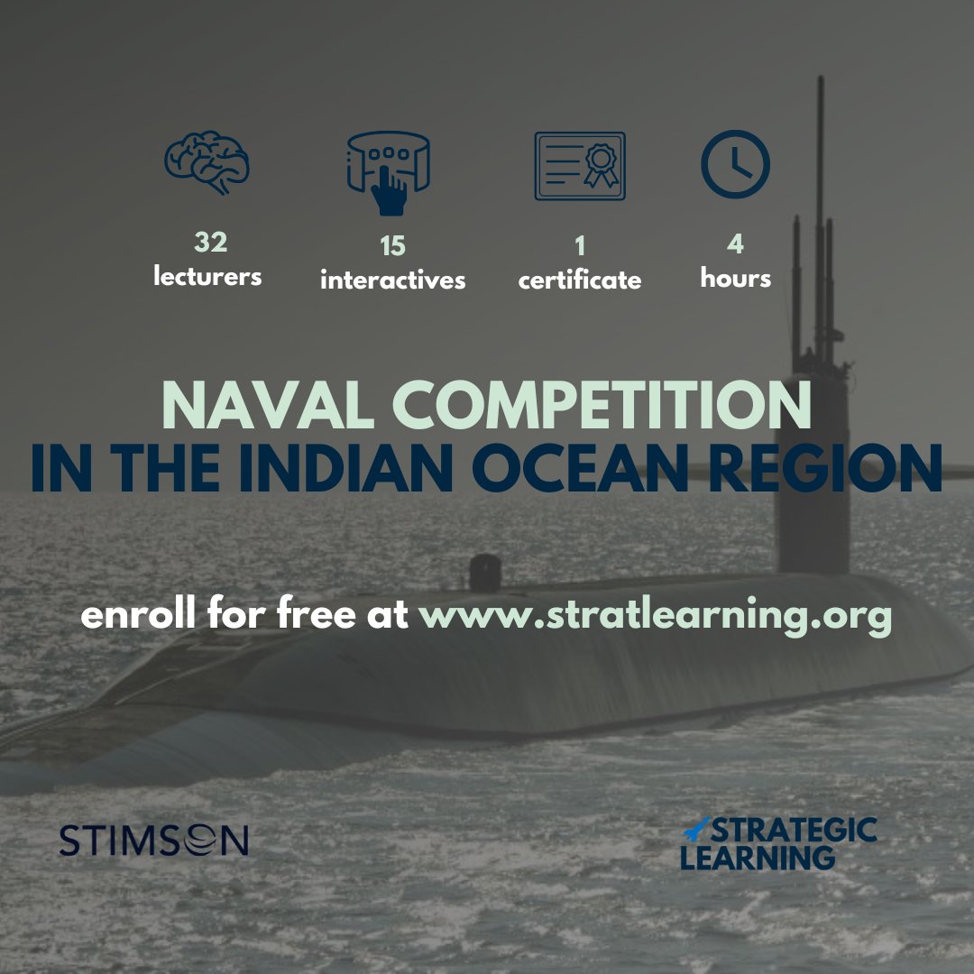 stratlearning's tweet image. What can 4 hours teach you about deterrence at sea?
 A lot!

Join 32 expert lecturers, explore 15 interactive features, and earn a certificate—all through Naval Competition in the Indian Ocean Region. Free. Self-paced. Insight-packed.
 Enroll now: stratlearning.org