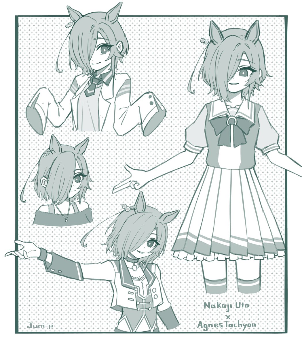 jjum_pP's tweet image. Nakaji Uto x Agnes Tachyon. 
#100カノファンアート