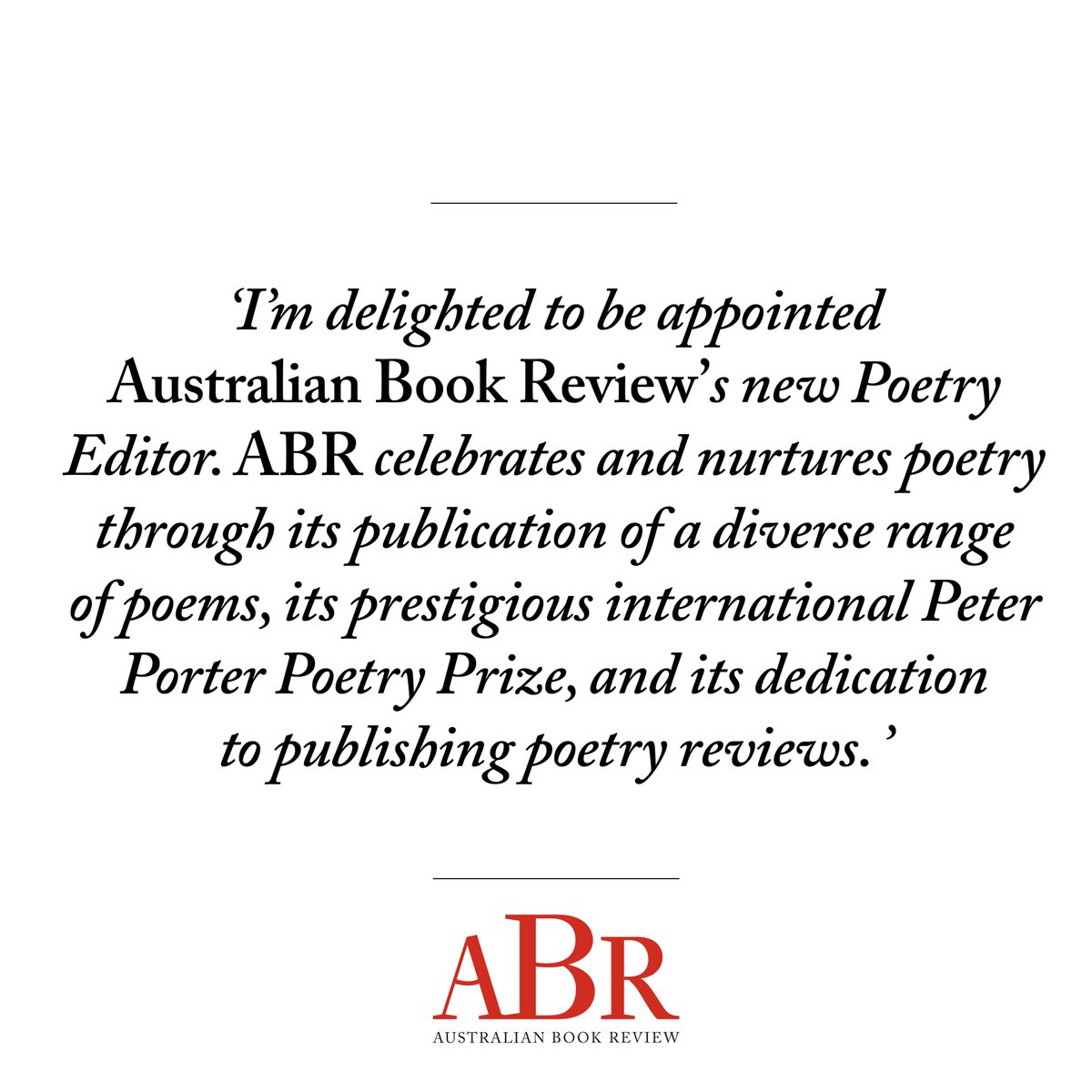 AustBookReview's tweet image. ABR is delighted to announce the appointment of Felicity Plunkett as its new Poetry Editor.