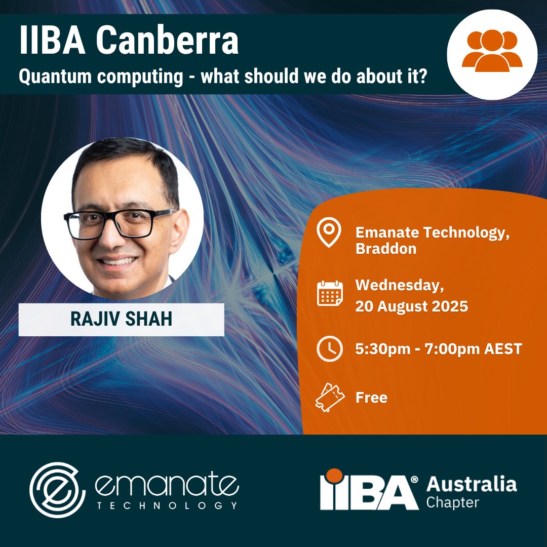 What does quantum computing really mean for business analysts? Join us in Canberra on 20 August for an evening of insight and connection with Rajiv Shah as our community comes together to explore what’s next in tech.

Register: australia.iiba.org/events/iiba-ca…

#IIBA #BusinessAnalysis