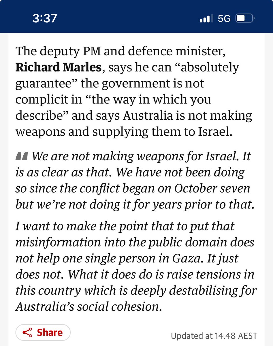 KellieTranter's tweet image. Perhaps Richard Marles would care to explain why he now considers legitimate questions about transparency and accountability in relation to Gaza divisive?
He may also care to explain what advice he has received apropos parts and components exported from Australia (whether made…