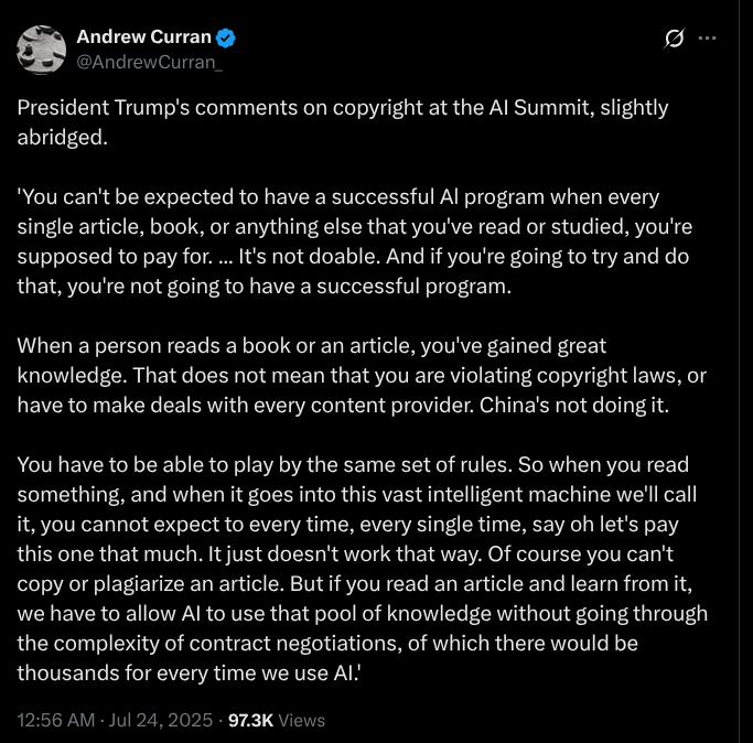 Knut Jägersberg (@jagersbergknut) on Twitter photo Trump on AI-copyright relationships
<a href="/bimedotcom/">BusinessIntelligence</a> <a href="/Khulood_Almani/">Dr. Khulood Almani | د.خلود المانع</a> <a href="/theomitsa/">Dr. Theophano Mitsa ☦️🇬🇷🇺🇸</a> <a href="/FmFrancoise/">Françoise Morvan</a> <a href="/sulefati7/">Fati Sule</a> <a href="/NathaliaLeHen/">Nathalia Le Hen</a> <a href="/IanLJones98/">Ian Jones</a> <a href="/rvp/">#RaviVisvesvarayaSharadaPrasad #Telecom #InfoTech</a> <a href="/bamitav/">Amitav Bhattacharjee</a> <a href="/sallyeaves/">Sen. Sally Eaves</a> <a href="/Nitin_Author/">Nitin Panwar</a> <a href="/sonu_monika/">Dr. Monika Sonu I Founder Healthinnovationtoolbox</a> <a href="/BetaMoroney/">Tony Moroney</a> <a href="/TheAIObserverX/">nat | localhost: auriel</a> Trump on AI-copyright relationships
<a href="/bimedotcom/">BusinessIntelligence</a> <a href="/Khulood_Almani/">Dr. Khulood Almani | د.خلود المانع</a> <a href="/theomitsa/">Dr. Theophano Mitsa ☦️🇬🇷🇺🇸</a> <a href="/FmFrancoise/">Françoise Morvan</a> <a href="/sulefati7/">Fati Sule</a> <a href="/NathaliaLeHen/">Nathalia Le Hen</a> <a href="/IanLJones98/">Ian Jones</a> <a href="/rvp/">#RaviVisvesvarayaSharadaPrasad #Telecom #InfoTech</a> <a href="/bamitav/">Amitav Bhattacharjee</a> <a href="/sallyeaves/">Sen. Sally Eaves</a> <a href="/Nitin_Author/">Nitin Panwar</a> <a href="/sonu_monika/">Dr. Monika Sonu I Founder Healthinnovationtoolbox</a> <a href="/BetaMoroney/">Tony Moroney</a> <a href="/TheAIObserverX/">nat | localhost: auriel</a>