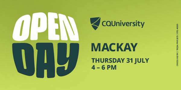 CQU's tweet image. CQU's Mackay Open Day is on Thursday 31 July from 4 to 6pm at our Mackay Ooralea campus. Explore your study options, speak to staff and students, and discover where CQU can take you.
Register now: ow.ly/Bozq50Wuop7
#CQU #Mackay #OpenDay #FutureStudents #StudyWithCQU