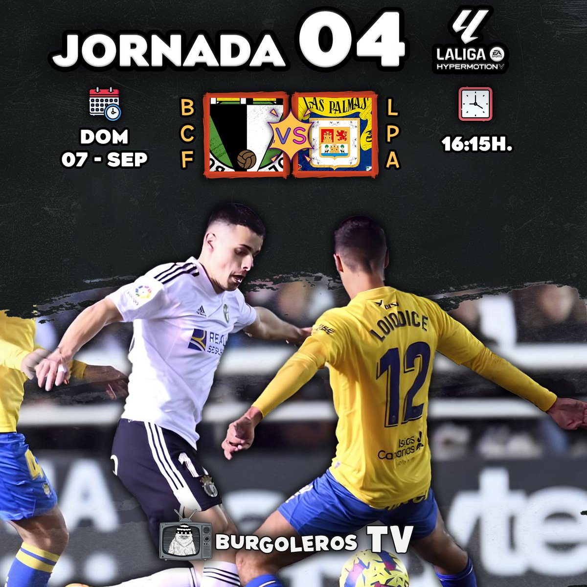 Burgoleros TV (@burgoleros_tv) on Twitter photo ๐จ Ya conocemos el horario confirmado de la ๐๐๐๐๐๐๐ ๐๐
๐ <a href="/UDLP_Oficial/">UD Las Palmas</a>
๐ El Plantรญo
๐
Domingo 07 de Septiembre
โ 16:15h.
#BurgosCFLasPalmas ๐จ Ya conocemos el horario confirmado de la ๐๐๐๐๐๐๐ ๐๐
๐ <a href="/UDLP_Oficial/">UD Las Palmas</a>
๐ El Plantรญo
๐
Domingo 07 de Septiembre
โ 16:15h.
#BurgosCFLasPalmas
