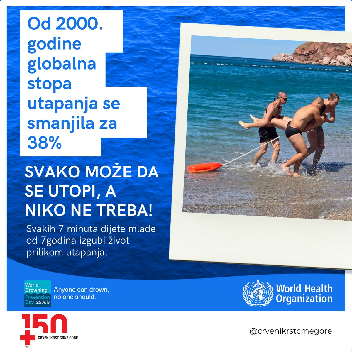Svakih sat vremena više od 30 osoba izgubi život utapanjem u vodi. Utapanje se može desiti svakome, bilo kada i bilo gdje ali najviše pogađa djecu i mlade ljude.❗
⚠️Stoga podsjećamo da moramo biti oprezni i odgovorni prema svom i životima onih koji nas okružuju.